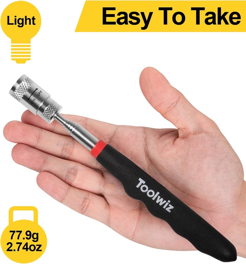 Toolwiz Magnetic Telescoping Pickup Tool 8 Lb, Portable Extendable Magnet Pickup Tool 7.7-32 Inch/19-80 Cm Extendable Retrieving Tool with Led Light, 8 Lbs Lifting Capacity Magnet Pickup Tool - Image 2